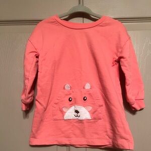 Cute Coral Kids Long Sleeve Top with Bear Pocket